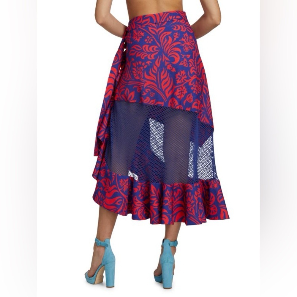 NWT PATBO Pua Ruffled Mesh-Panel Wrap Skirt Ivory/Green Palm Print Large - Picture 7 of 9